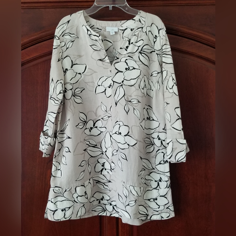 J. Jill Neutral Floral Linen Blend Tunic Size XS